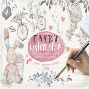 40个童话系列水彩插画套装 Fairy watercolors 40 PNG