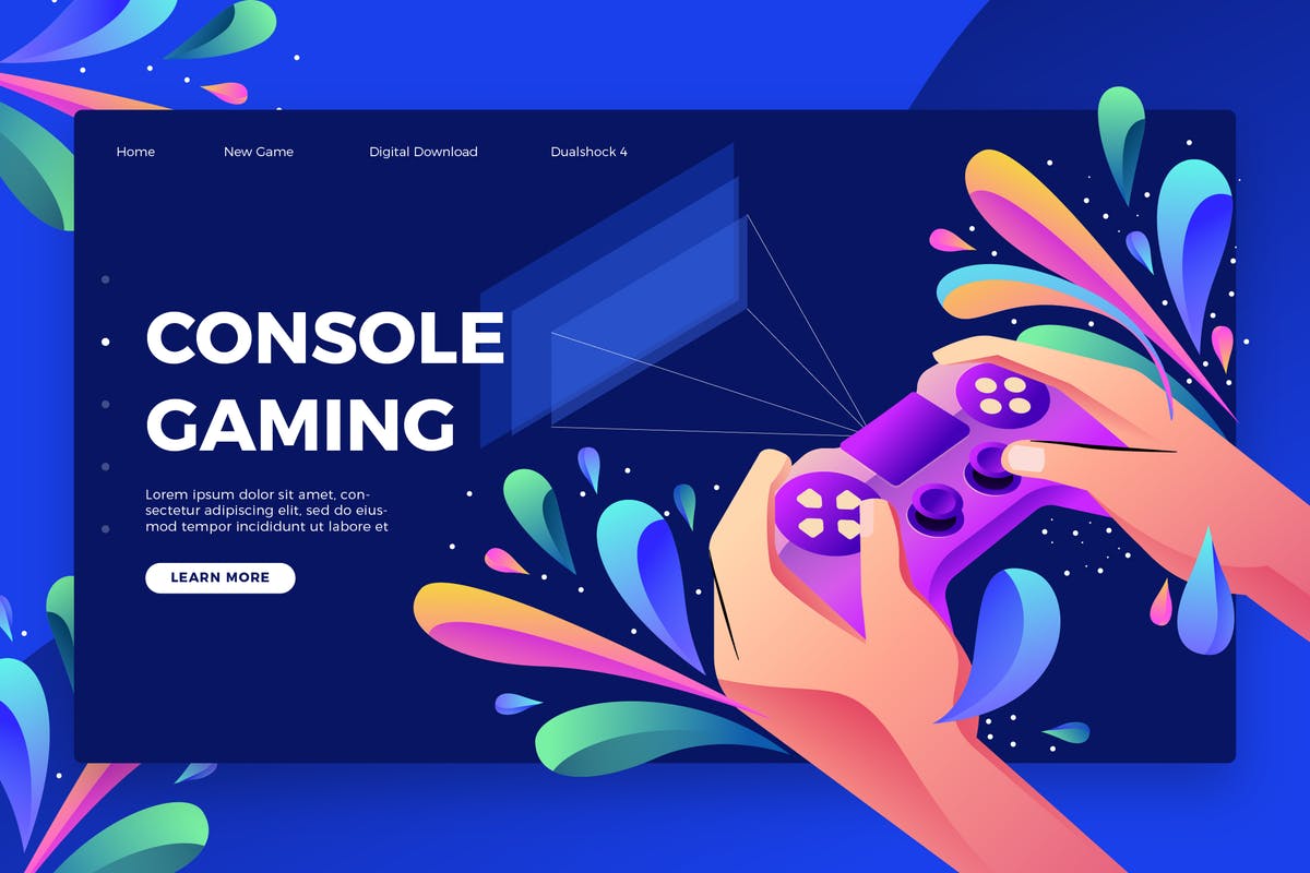 游戏设备＆硬件概念插画网站Banner＆着陆页模板 Console Gaming – Banner & Landing Page