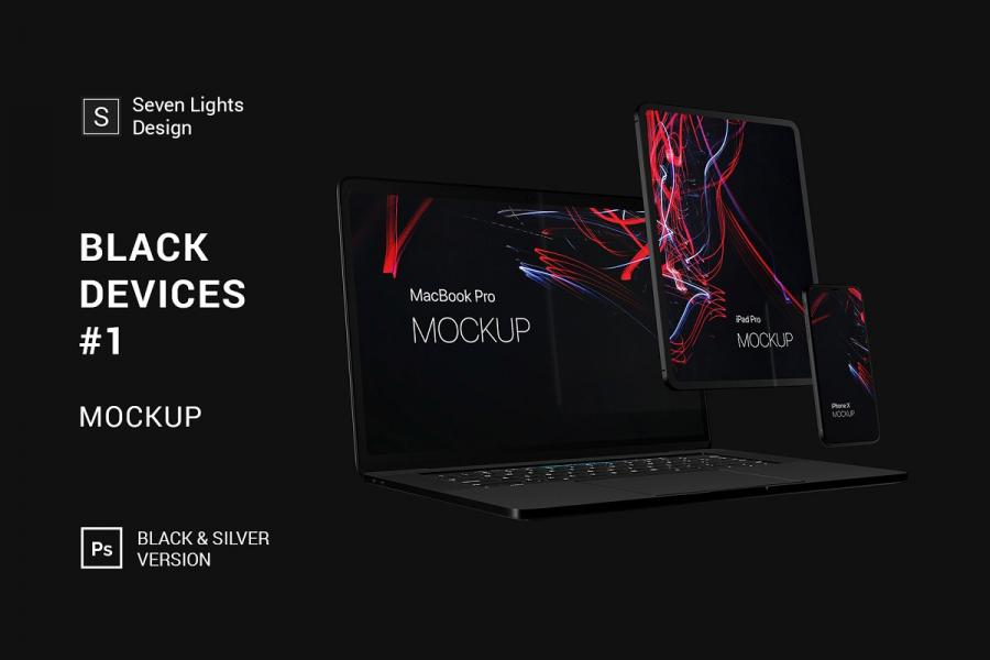暗黑背景黑色智能产品设计样机模板