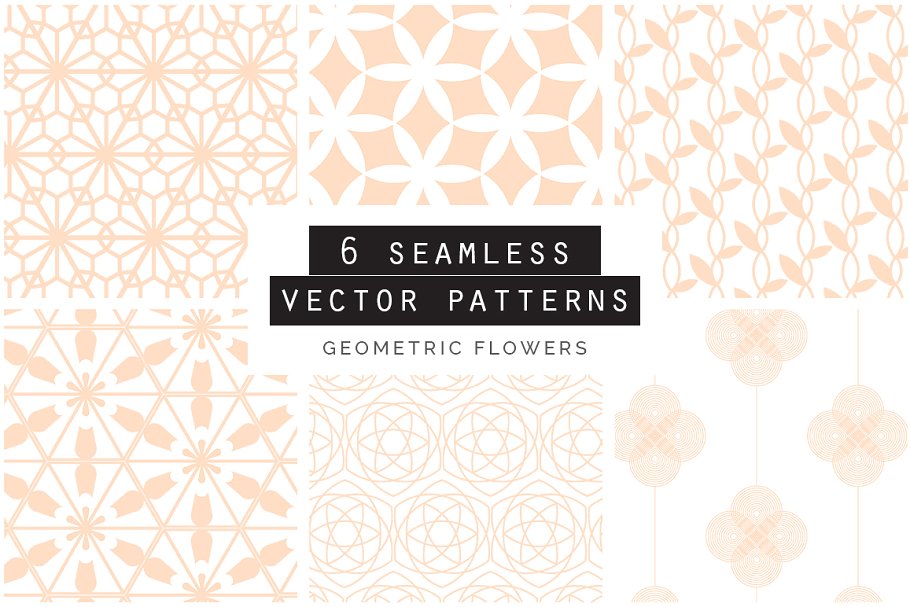 一套6种几何花卉无缝矢量图案  Geometric Flowers Patterns