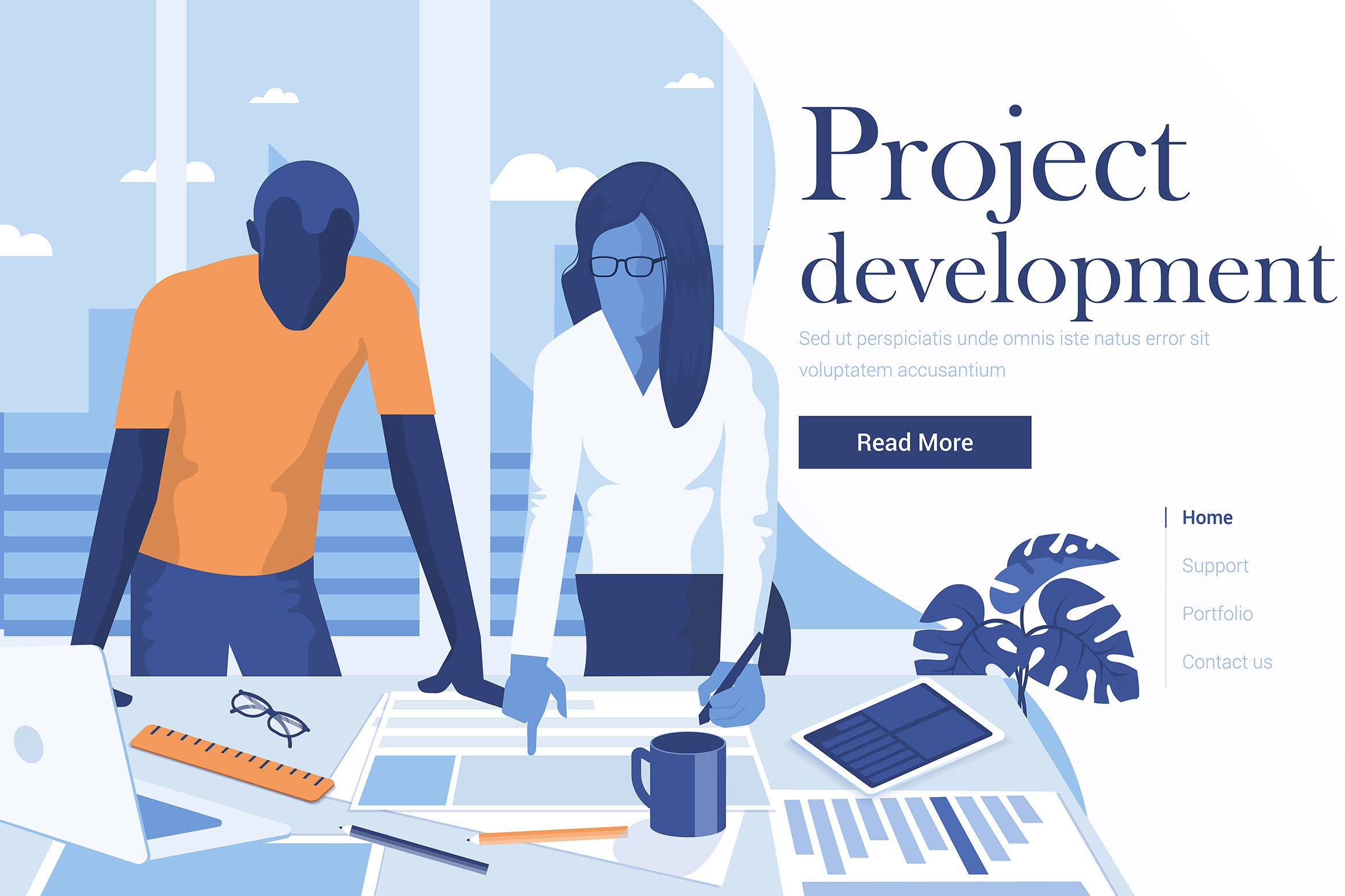 项目开发管理扁平化设计现代设计概念插画 Flat Modern design Illustration of Project