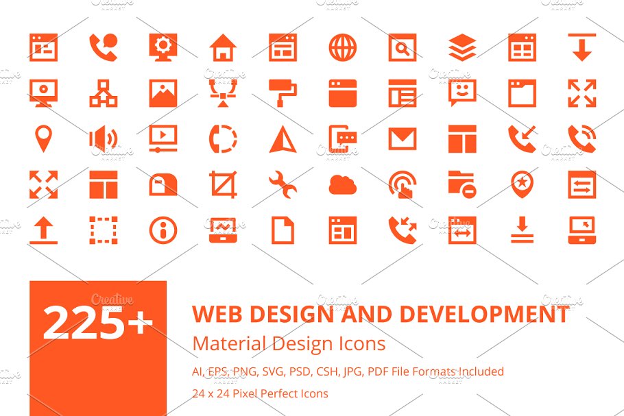 225+网页设计＆开发图标素材 225+ Web Design and Development Icon