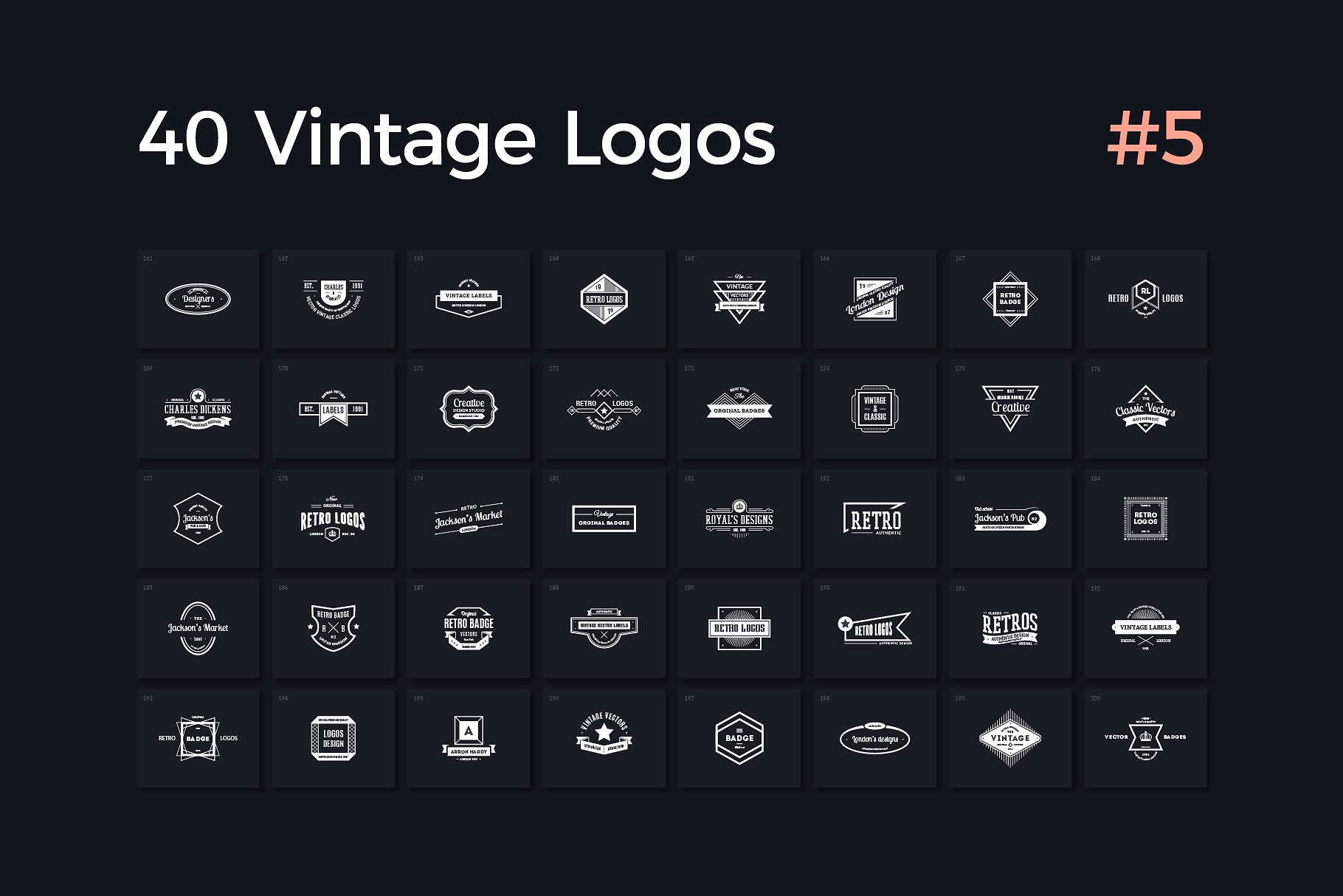 40个多用途复古徽章Logo模板V.5 40 Vintage Logos Vol. 5