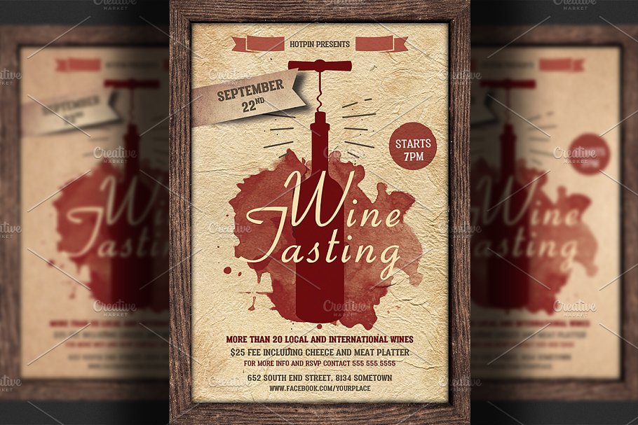 品酒会活动海报设计模板 Wine Tasting Flyer Template