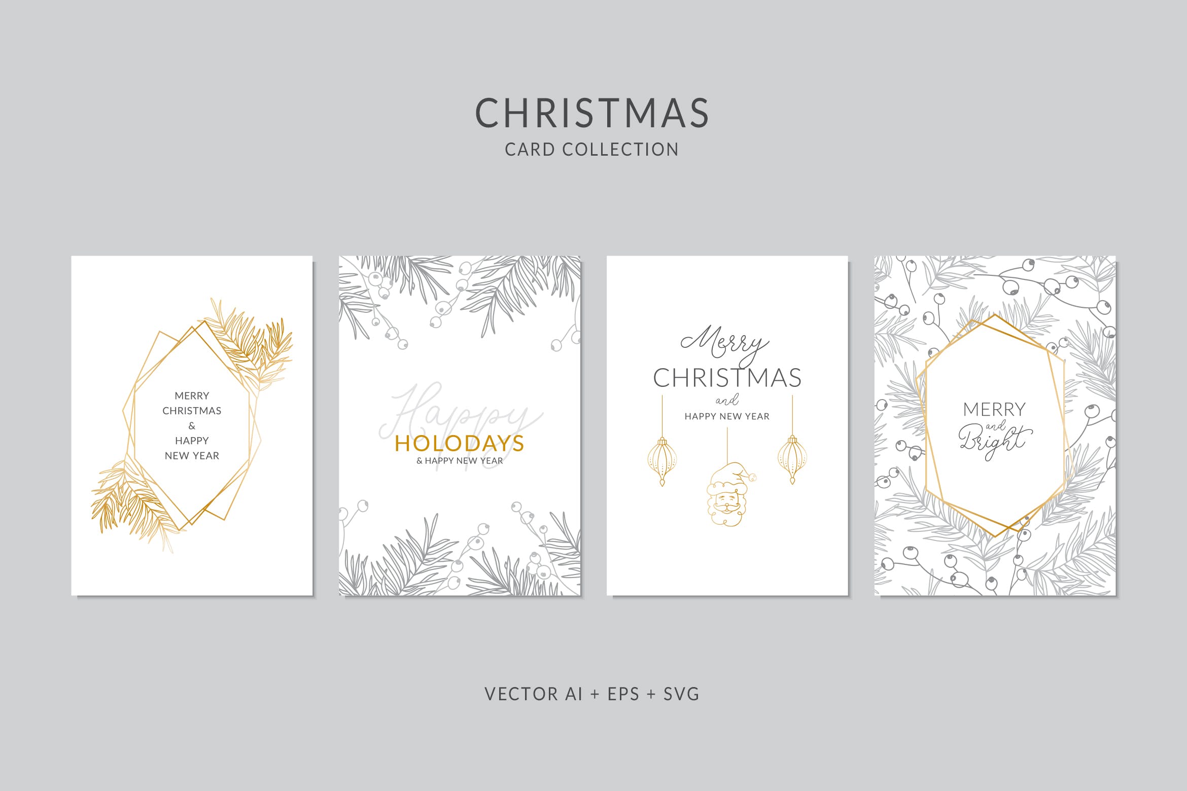 圣诞元素装饰艺术圣诞节贺卡矢量设计模板集v5 Christmas Greeting Card Vector Set