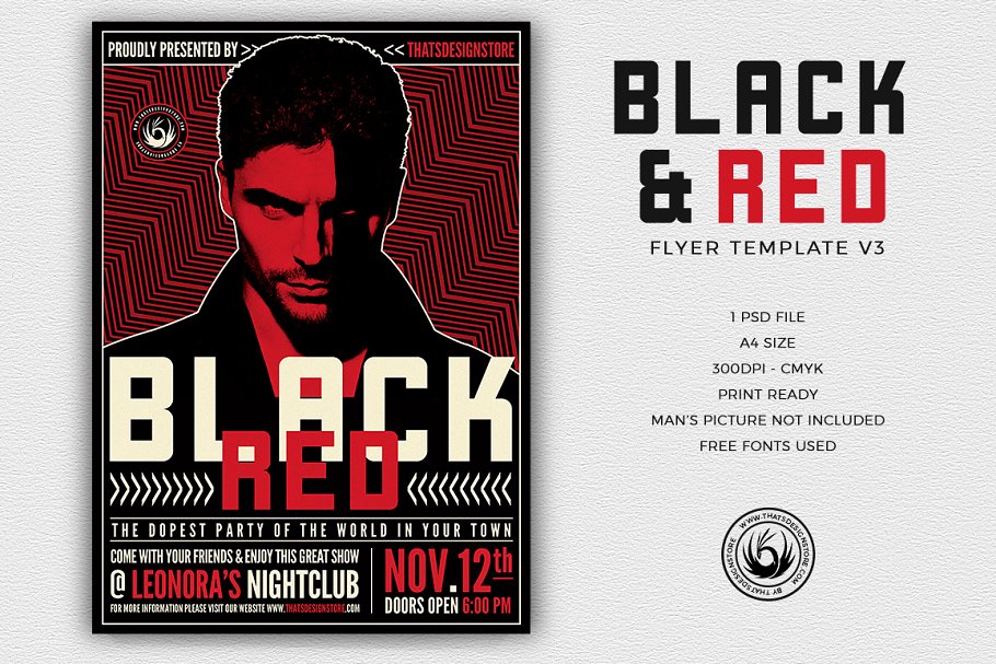 红黑配色人物海报设计模板 Black and Red Flyer PSD V3
