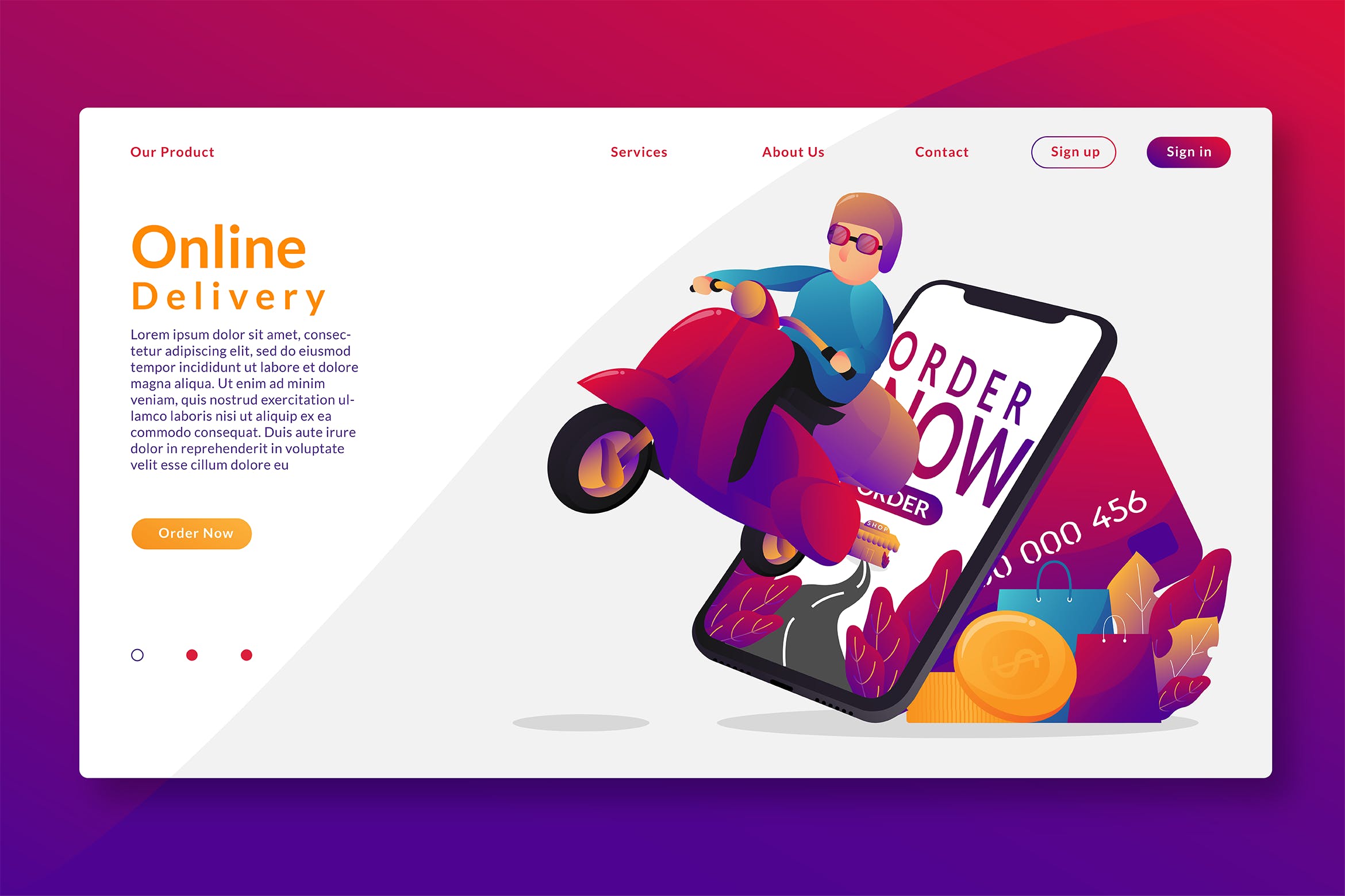 线上交付主题网站设计矢量插画 Online Delivery – Web Header & Vector GR