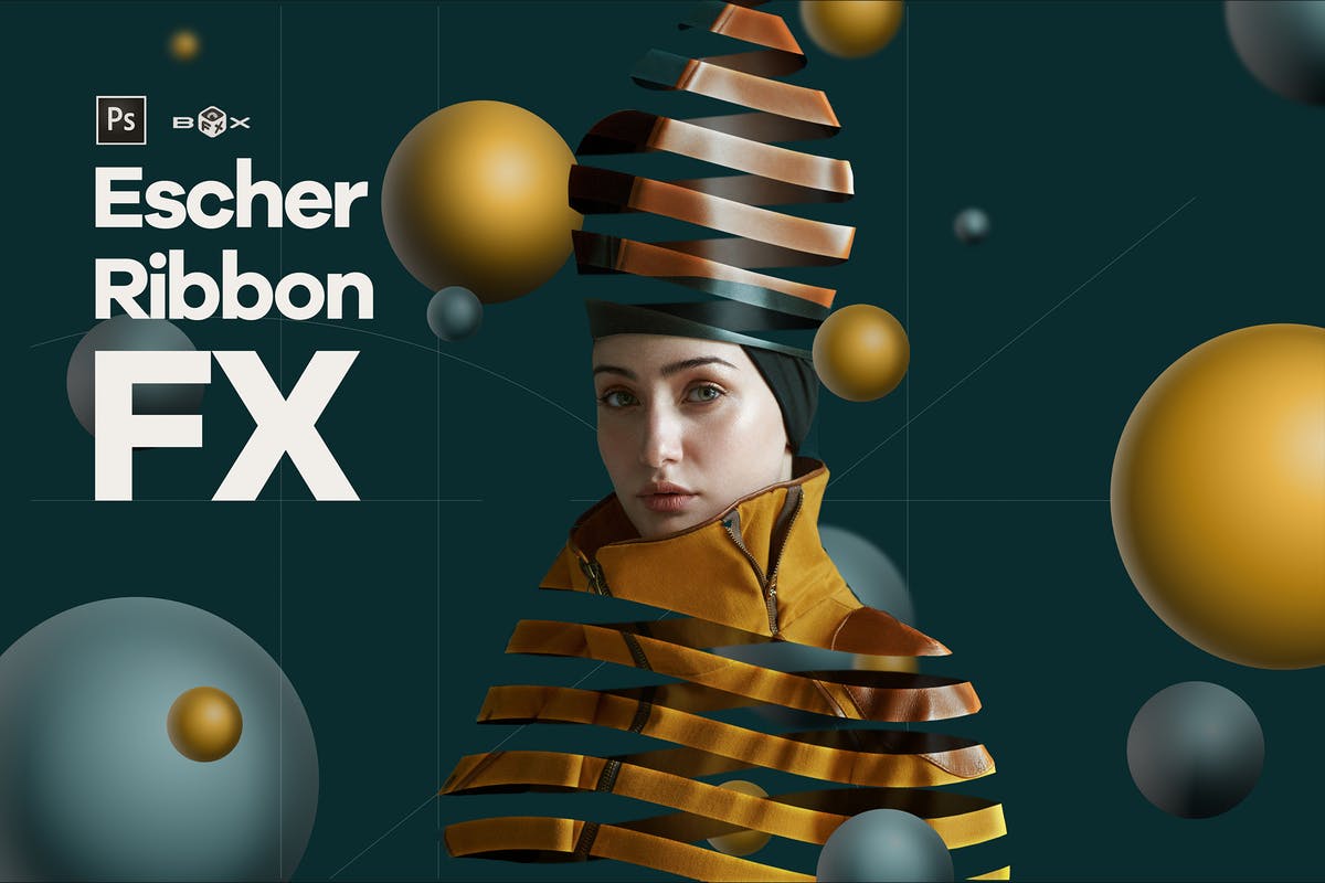 创意丝带艺术品工艺品照片一键生成PS动作 Escher Ribbon FX Photoshop Add-On Extension