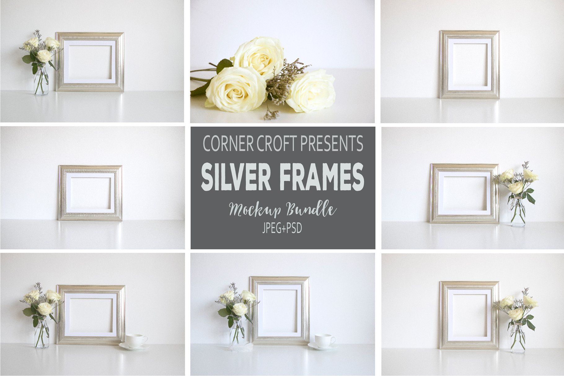银色金属画框相框样机 Silver Frame Product Mockup Bundle