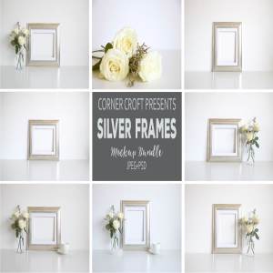 银色金属画框相框样机 Silver Frame Product Mockup Bundle