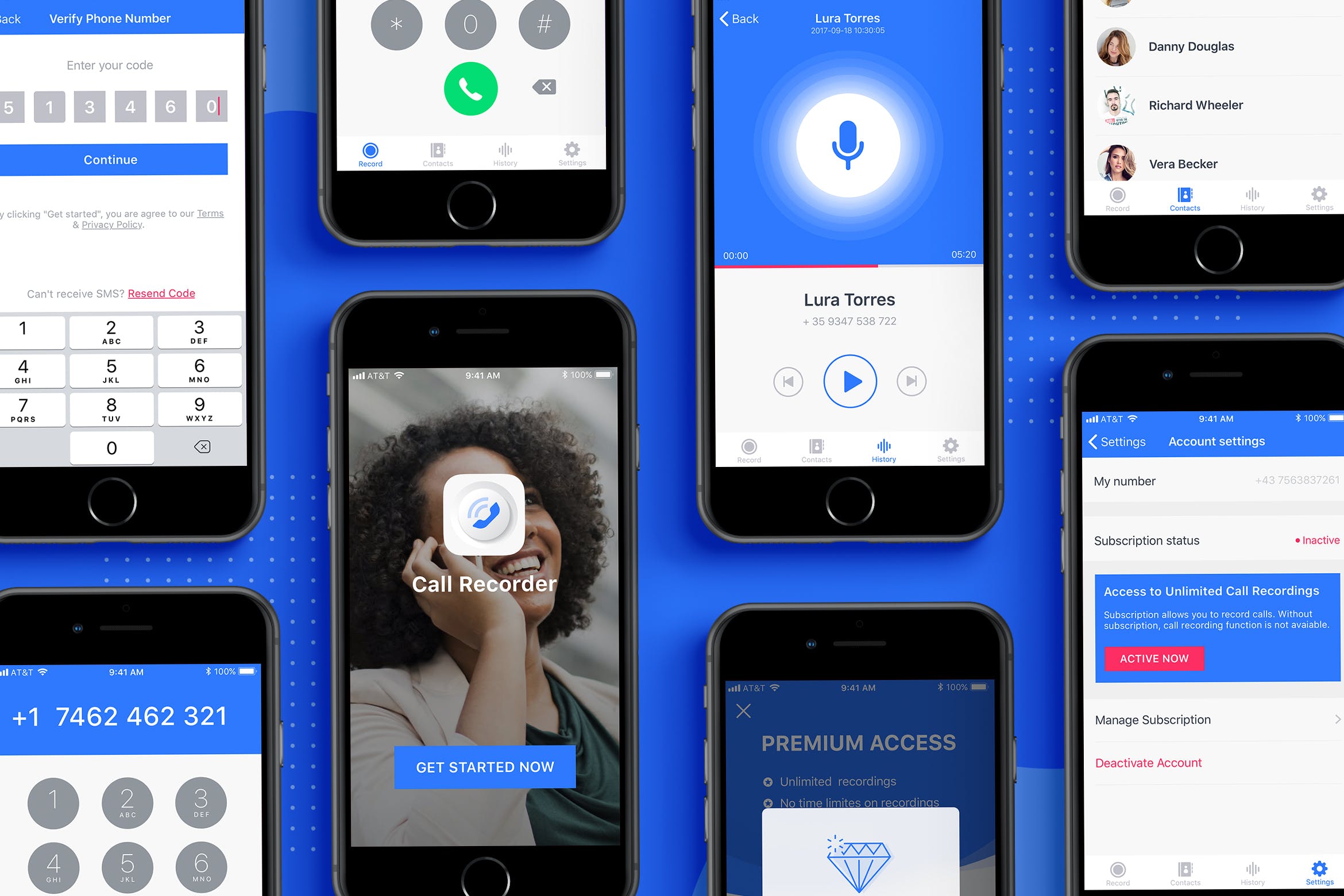 电话录音软件APP应用用户交互界面设计模板 Auto Call Recorder mobile app