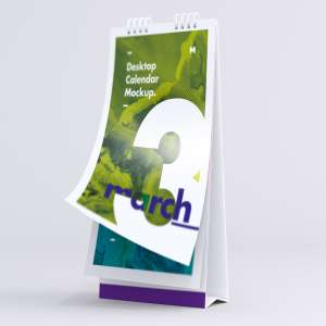 桌面纵向日历设计翻页效果样机模板 Desktop Portrait Calendar Mockup Turning Pages