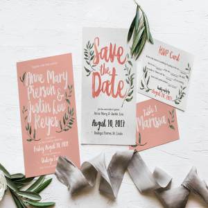 质朴粉色&绿色婚礼设计物料模板 Rustic Pink & Green Wedding Suite