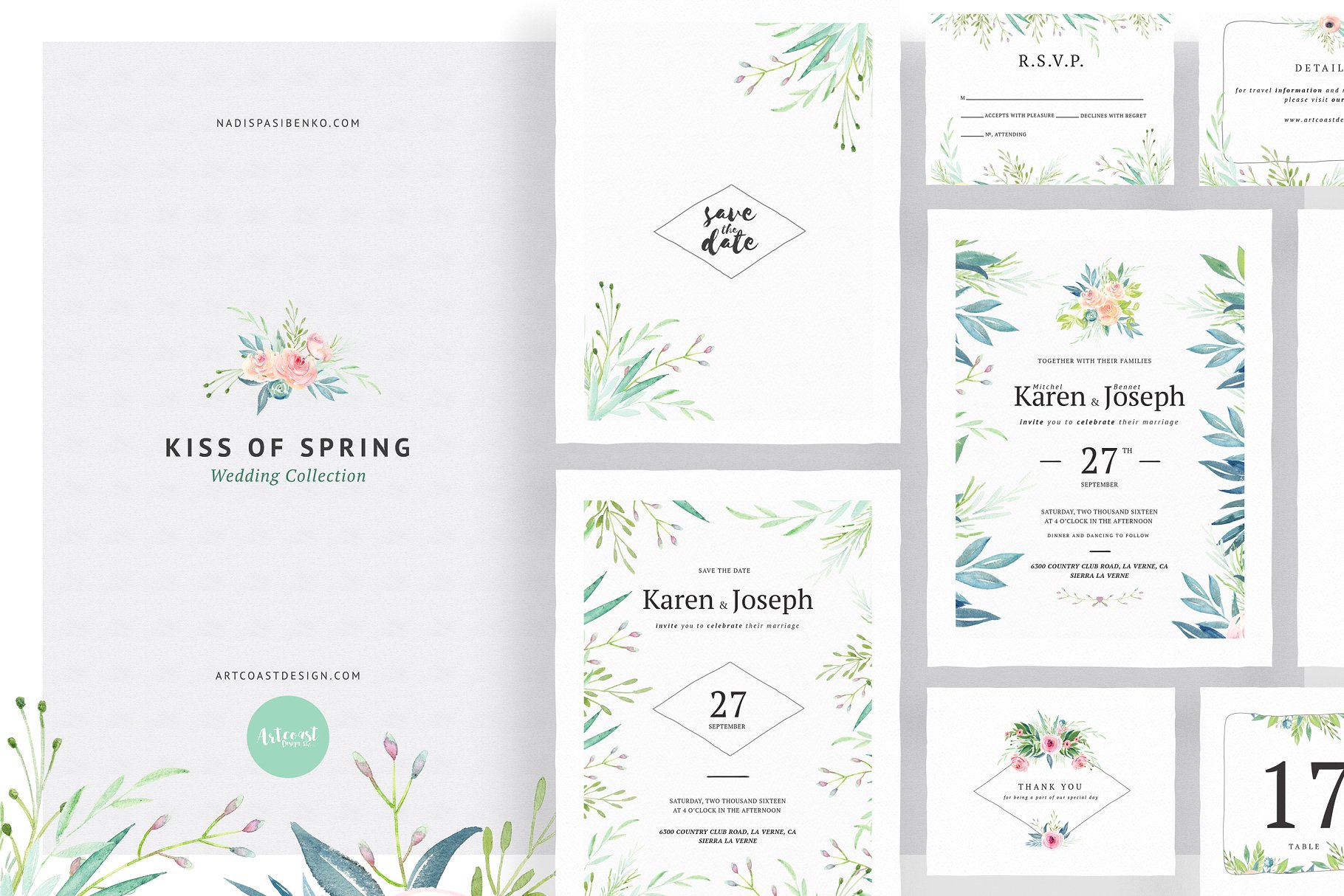 春天之吻水彩装饰婚礼设计物料模板 Kiss Of Spring Wedding Collection