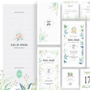 春天之吻水彩装饰婚礼设计物料模板 Kiss Of Spring Wedding Collection
