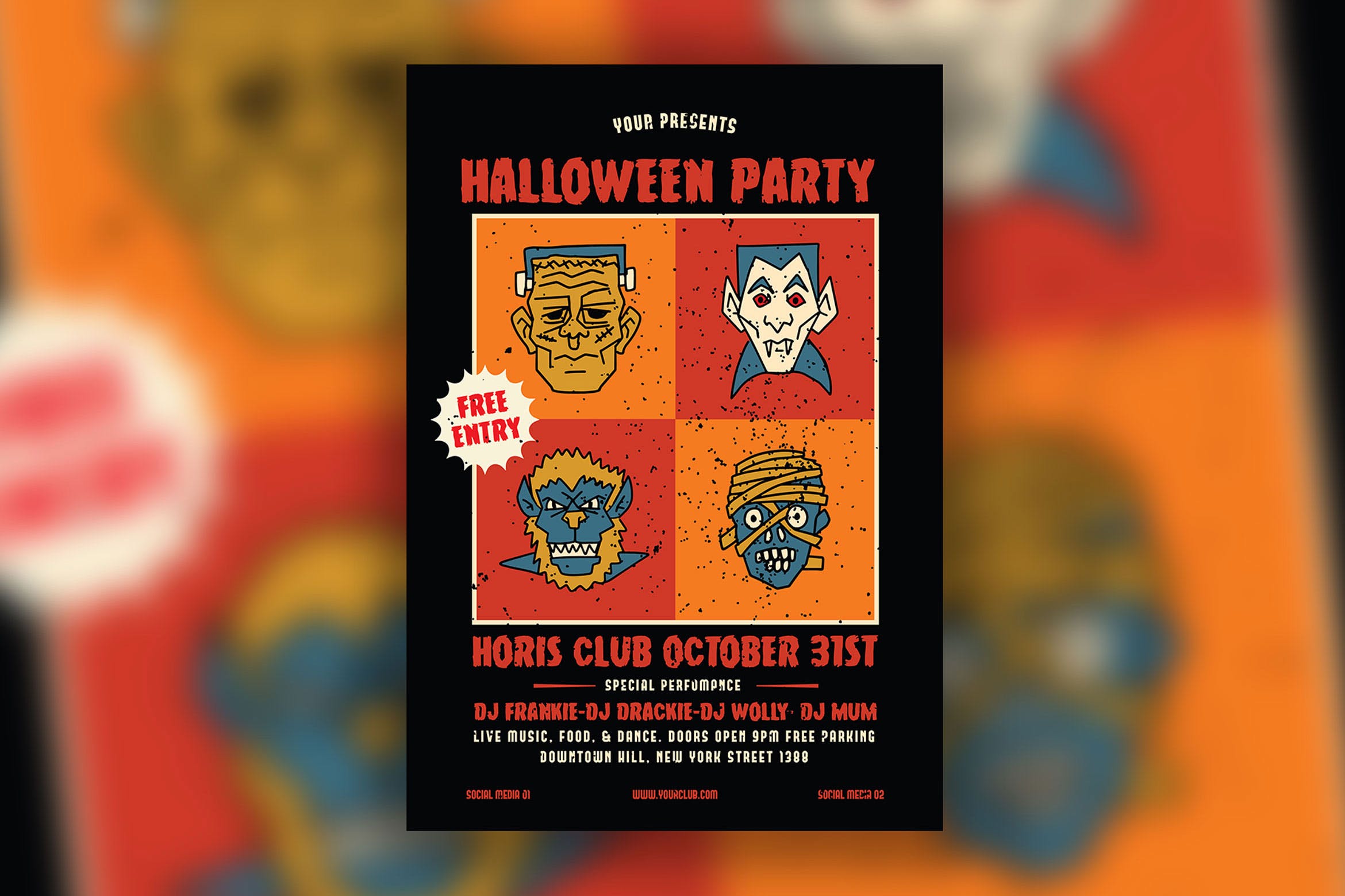 万圣节主题派对活动海报设计模板 Halloween Party