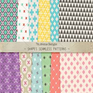多边几何叠加图形礼品包装纸张设计纹理 Shapes Seamless Patterns