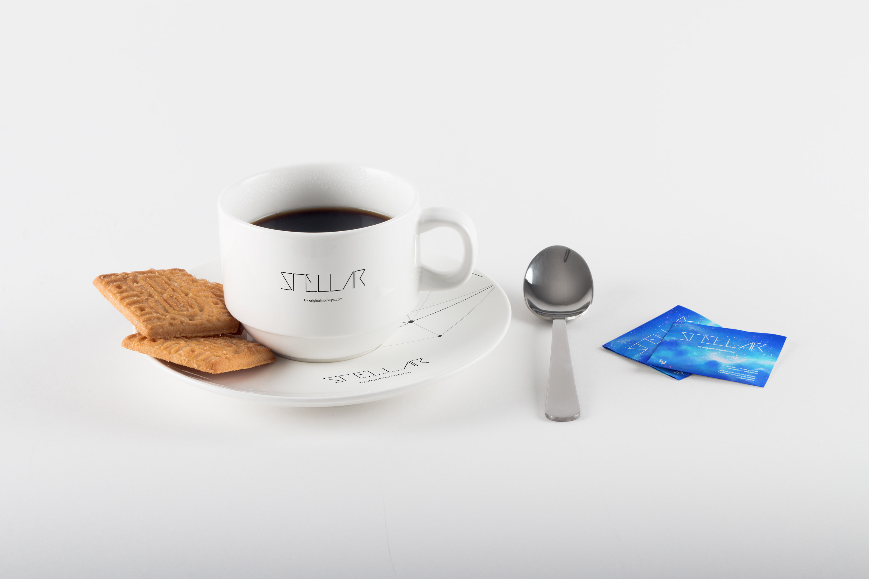 咖啡杯咖啡品牌Logo设计效果图样机02 Coffee Cup with Cookies Mockup 02