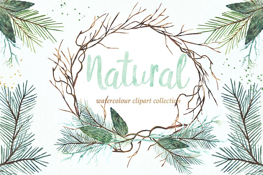 冬季水彩手绘剪贴画合集 Natural winter. Watercolors