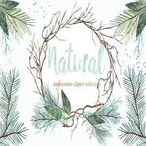 冬季水彩手绘剪贴画合集 Natural winter. Watercolors