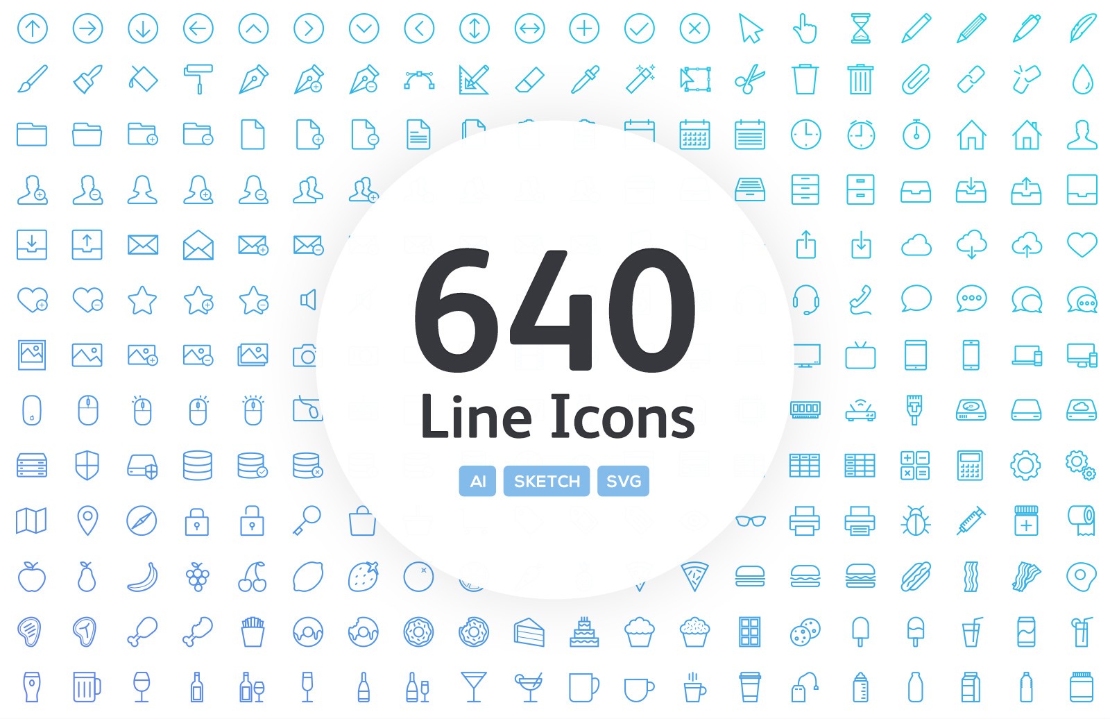 APP UI 设计必备图标集 640 Vector Line App Icons