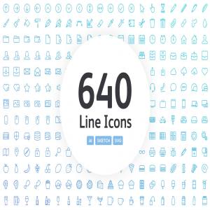 APP UI 设计必备图标集 640 Vector Line App Icons