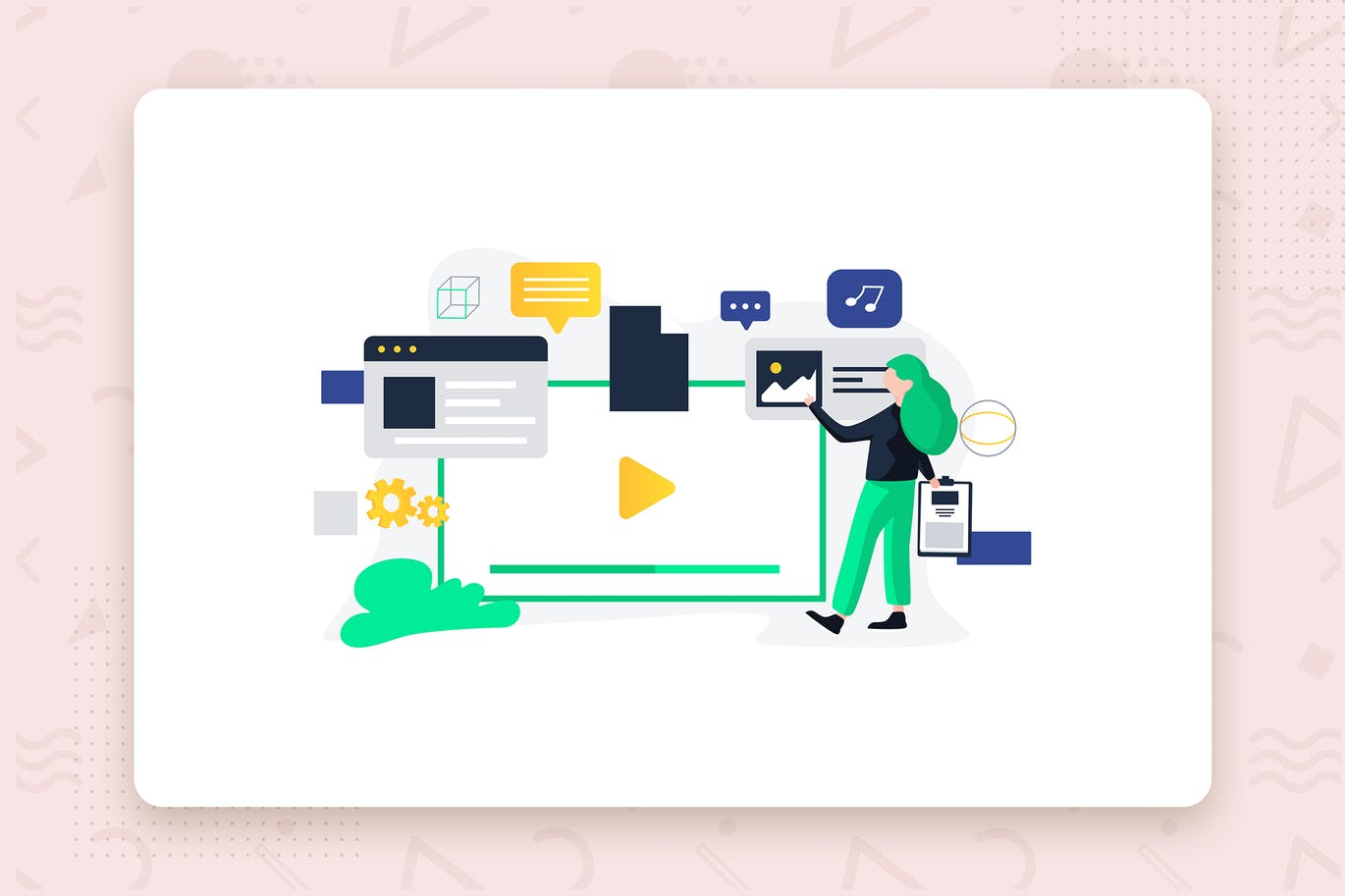 信息数据管理主题扁平设计风格矢量概念插画 Engaging Content flat vector illustration concept