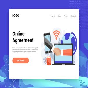 在线协议签订场景扁平设计风格网站设计模板 Online Agreement modern flat design web template