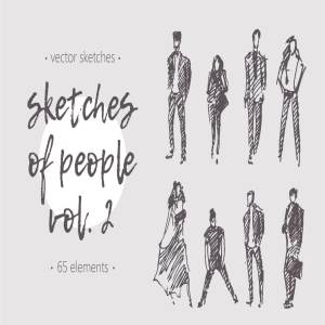 素描人物形象矢量剪贴画 Sketches of different people, vol. 2