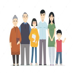 快乐中国家庭卡通人物矢量插画素材 Happy Chinese family – cartoon people characters