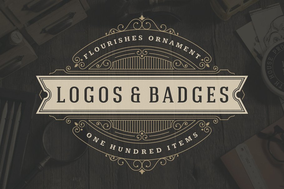 100款复古皇家奢华字母徽章Logo模板 100 ornaments logos & monogram