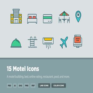 15枚汽车旅馆矢量图标素材 15 Motel Icons