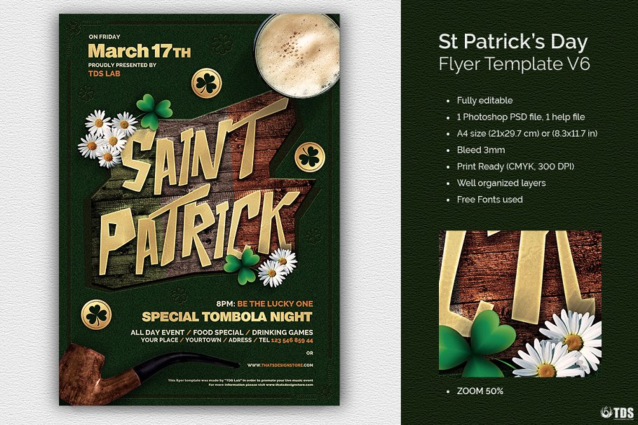 圣帕特里克节活动海报传单PSD模板v6 Saint Patricks Day Flyer PSD V6
