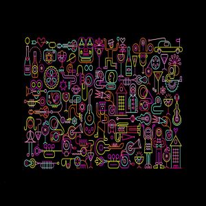 霓虹色庆祝派对活动主题矢量插画素材 Celebration Party neon colors vector illustration