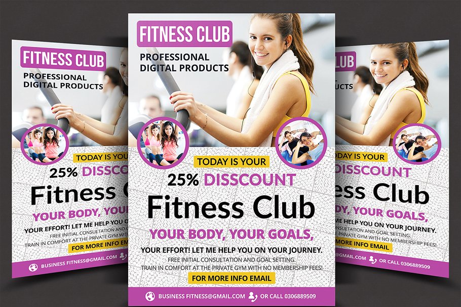 健身俱乐部海报宣传传单模板 Fitness Flyer