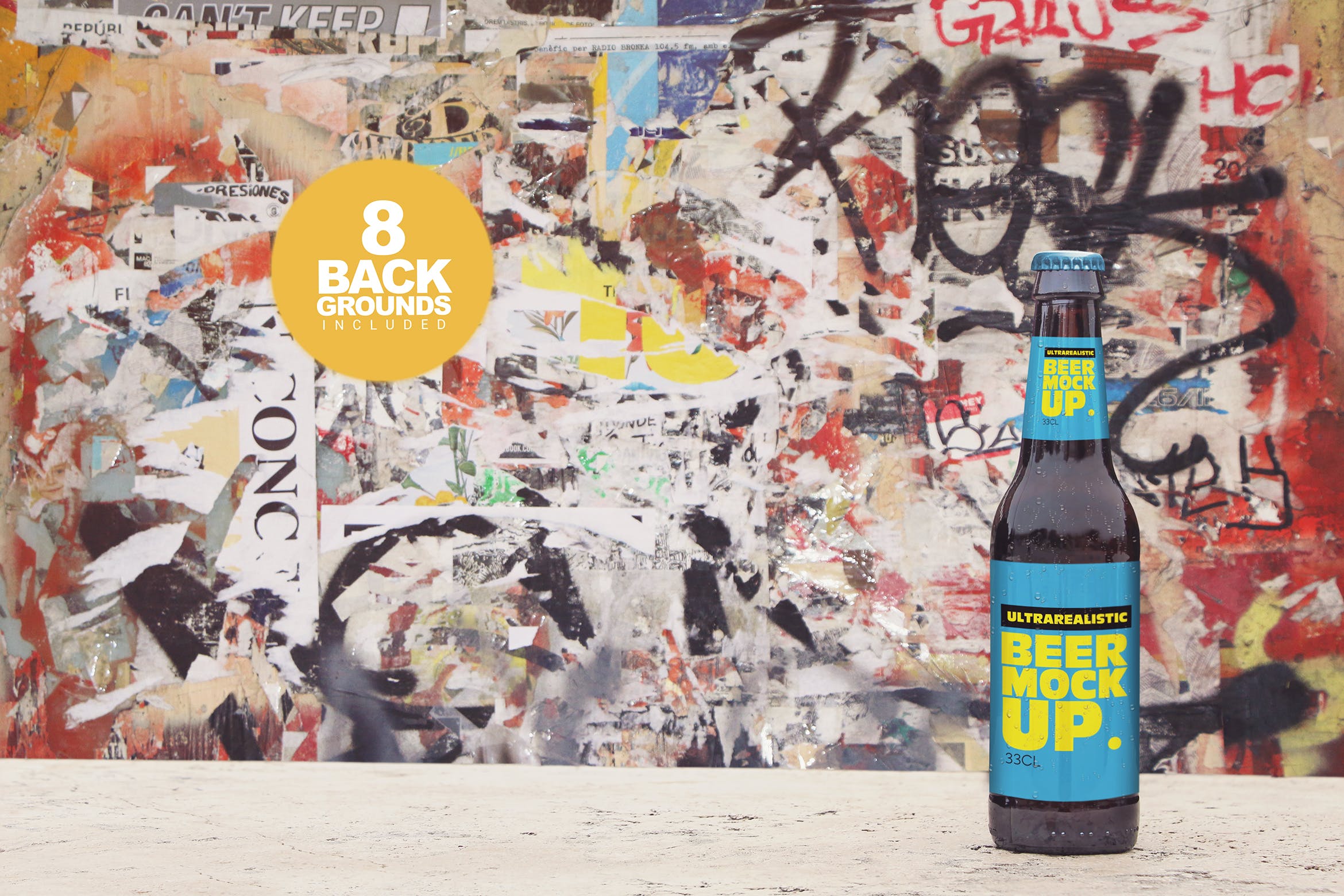 小瓶啤酒瓶外观设计样机模板 Stone Floor Beer Mockup