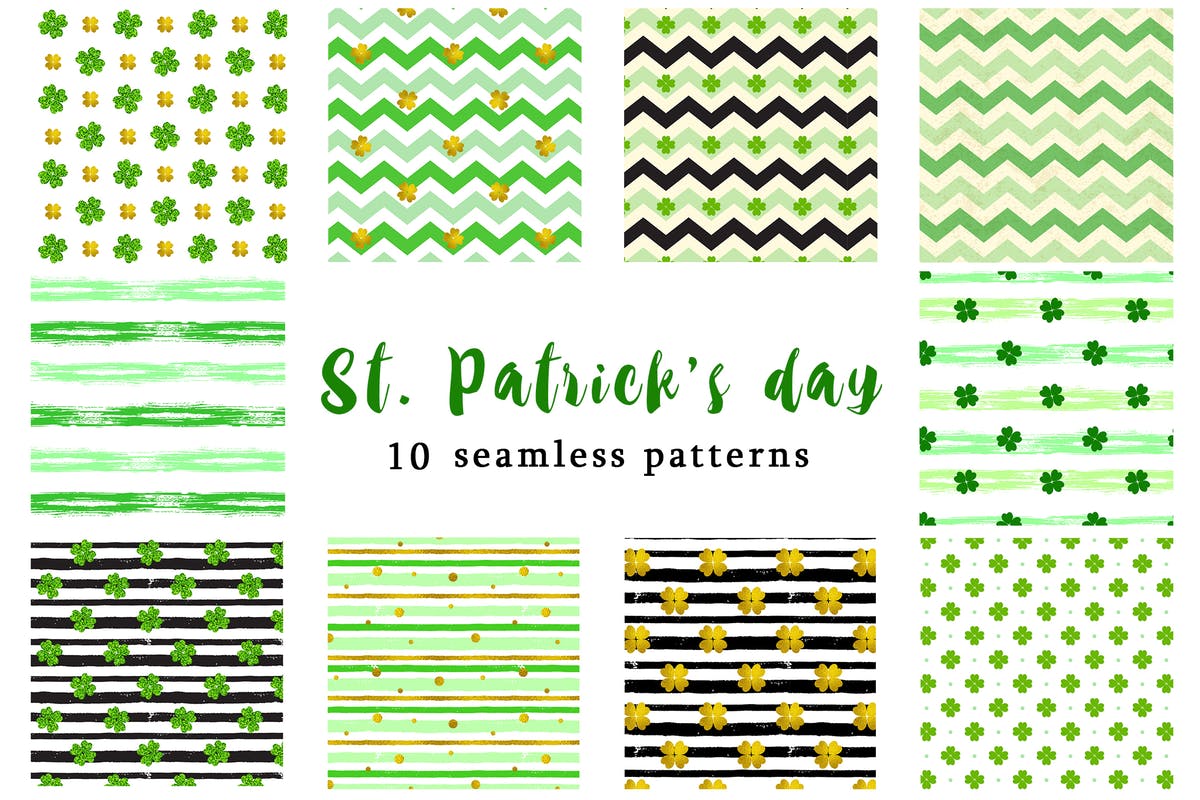 爱尔兰圣帕特里克节主题印花图案素材 Patterns for St. Patrick’s day