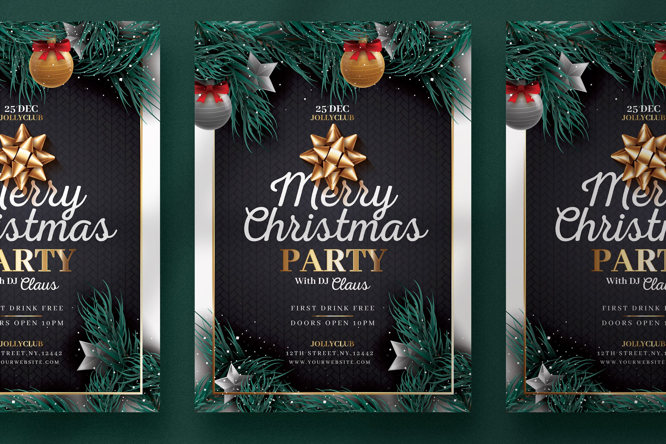 黑色/金色搭配设计圣诞节海报传单设计模板 Black & Golden Christmas Flyer Template