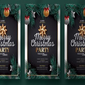 黑色/金色搭配设计圣诞节海报传单设计模板 Black & Golden Christmas Flyer Template