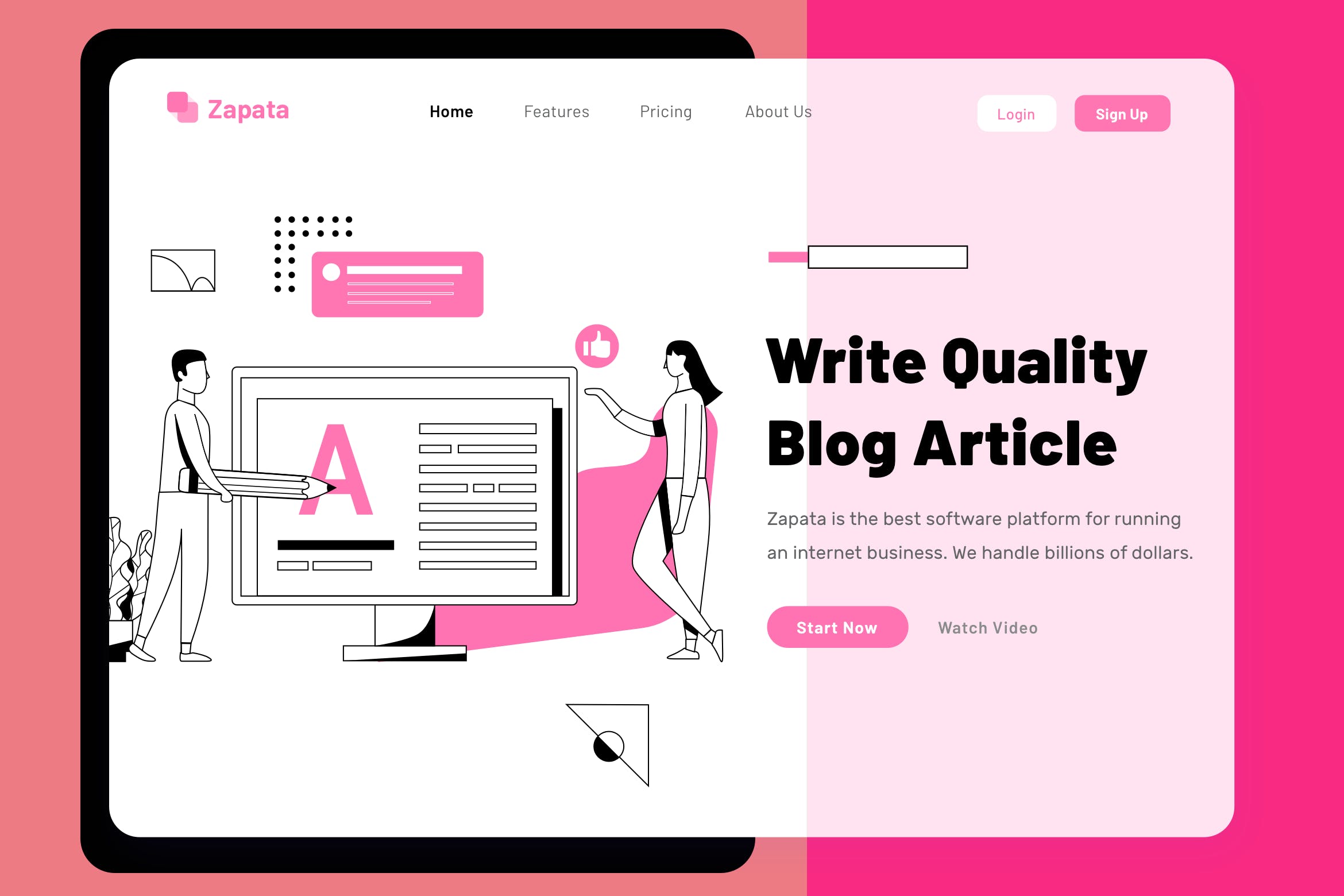 网站编辑主题网站设计简笔画矢量插画设计素材 Zapata Blog – Header