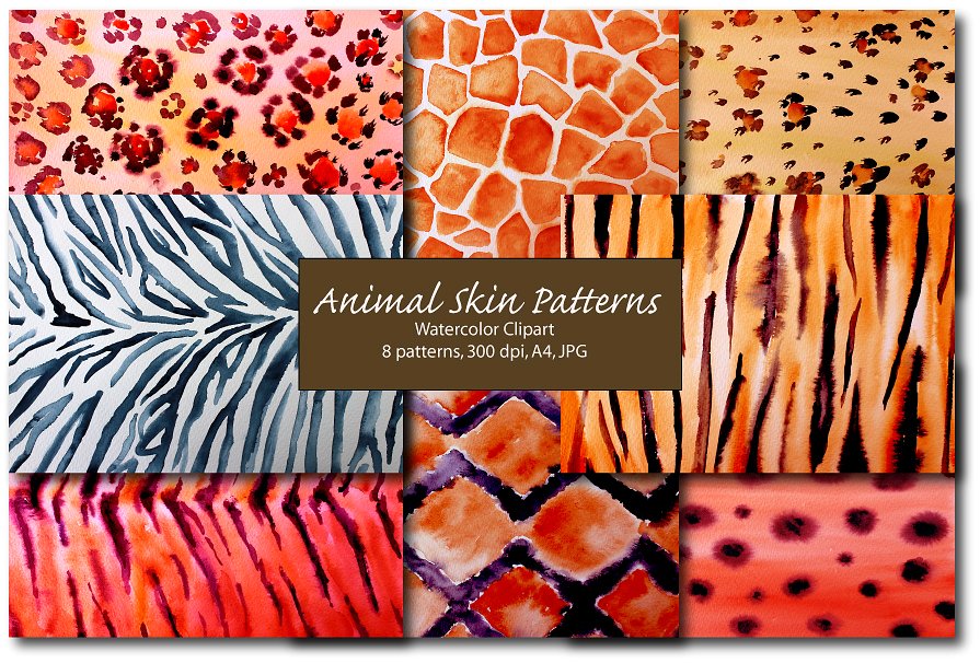 抽象水彩艺术动物皮肤图案 Watercolor animal skin pattern