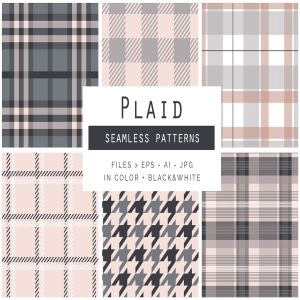 家居风格格子印花无缝图案 Plaid Seamless Patterns