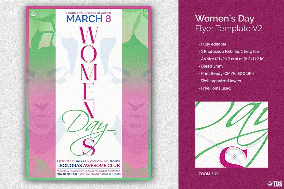 妇女节活动传单PSD模板v2 Womens Day Flyer PSD V2