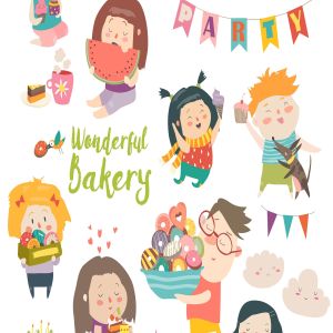 可爱卡通人物/糖果矢量插画素材 Funny cartoon children and sweets. Vector isolated