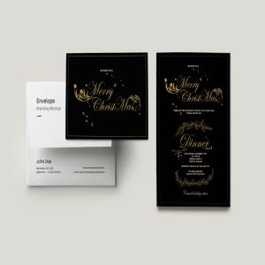 金箔圣诞晚宴请柬与贺卡设计模板 Gold Foil Christmas Dinner Invitation & Greeting