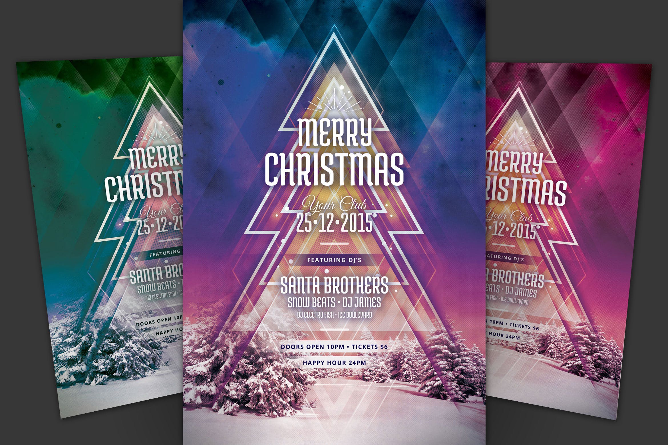 圣诞树几何图形圣诞节主题海报传单模板 Merry Christmas Flyer