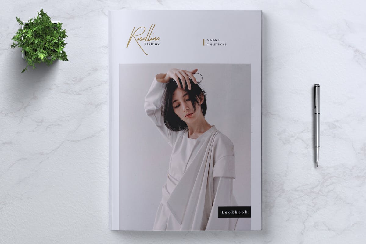 极简设计风时尚品牌产品样板产品目录画册模板 ROSELLINE Minimal Lookbook Fashion