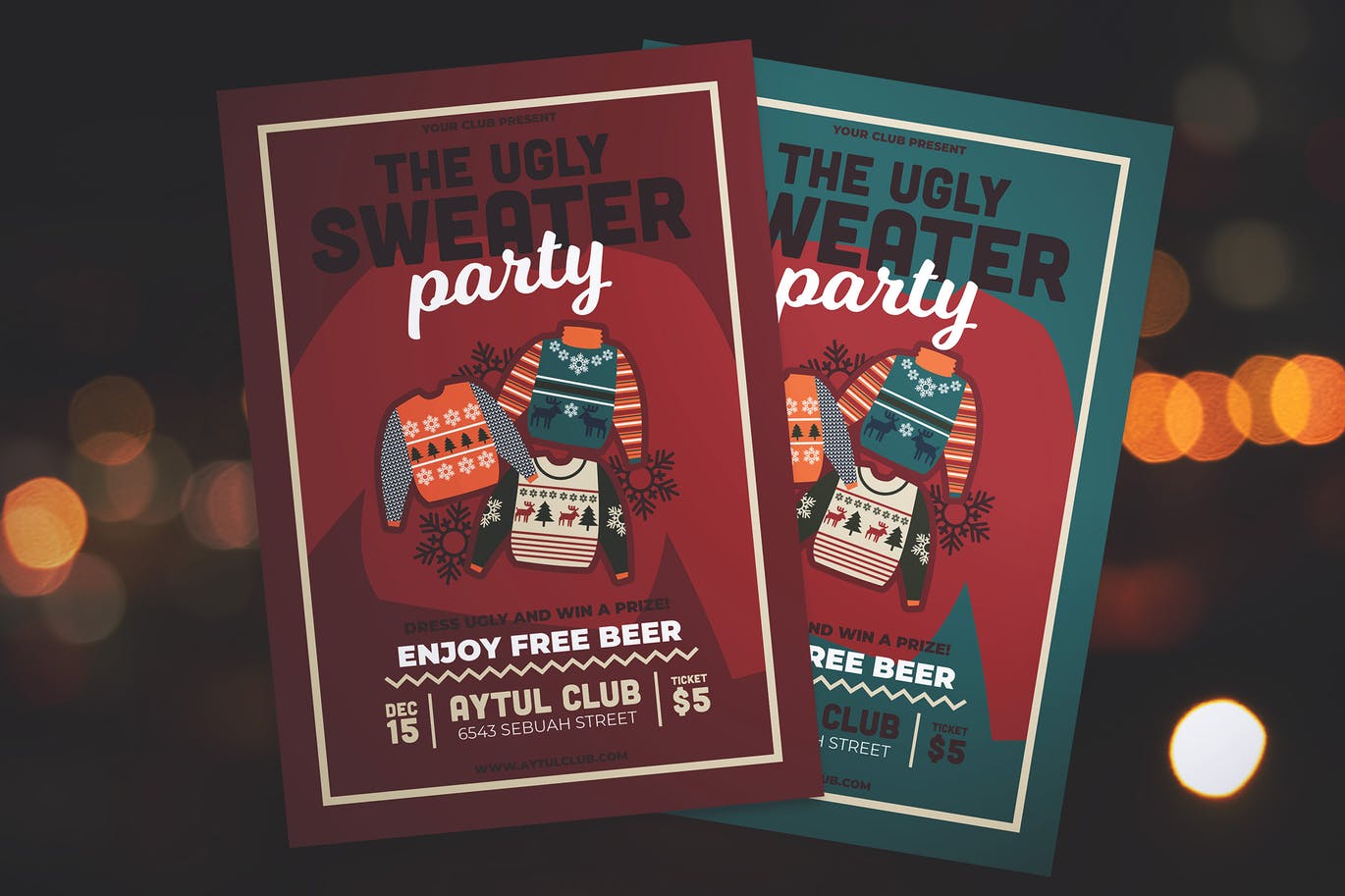 冬天冬季毛衣派对party新年圣诞节宣传单DM海报设计模板