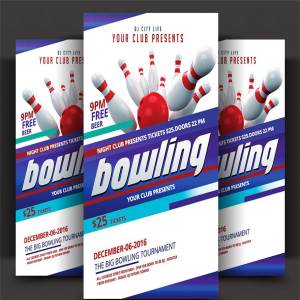 保龄球俱乐部宣传广告海报模板 Bowling Tournament Flyer