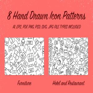 8款手绘图标图案背景素材v2 8 Hand Drawn Icon Patterns – Vol 2